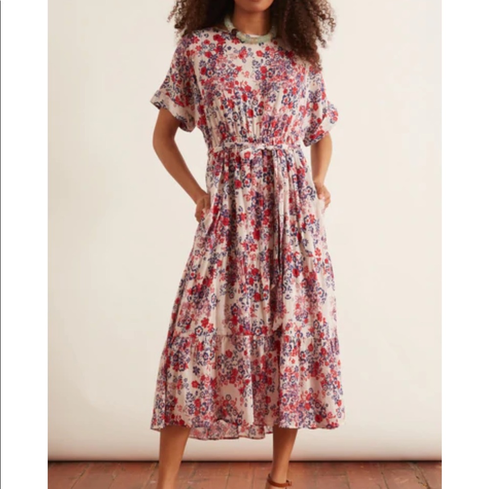 Xirena Aubrey Floral Maxi Dress in Stevie Tiered Belted Red and Blue size XS